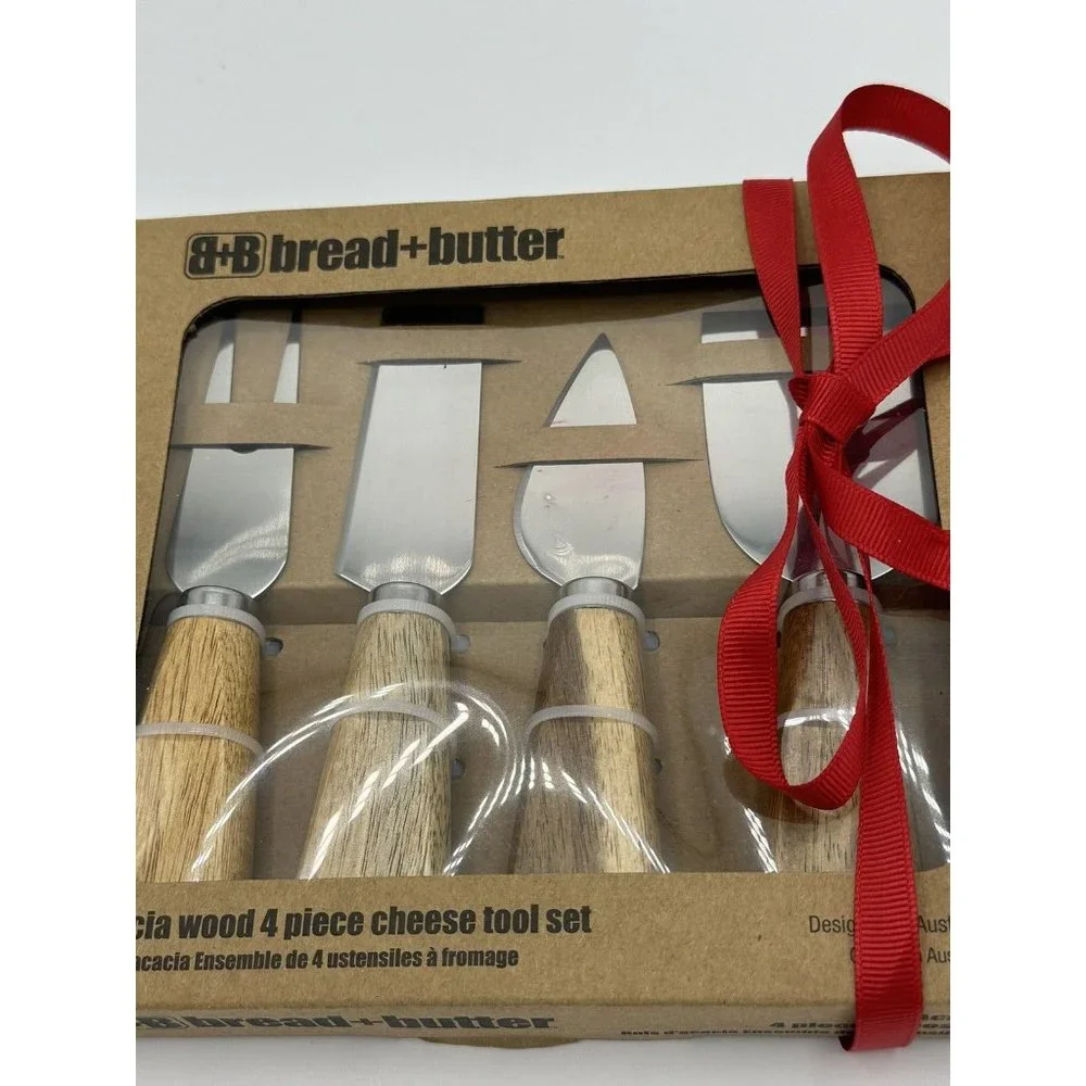 Bread And‎ Butter Brand Acacia Wood 4 Piece Cheese Tool Set New